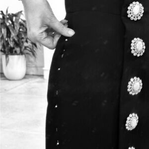 Worth Black Pencil Skirt with Embellished Buttons